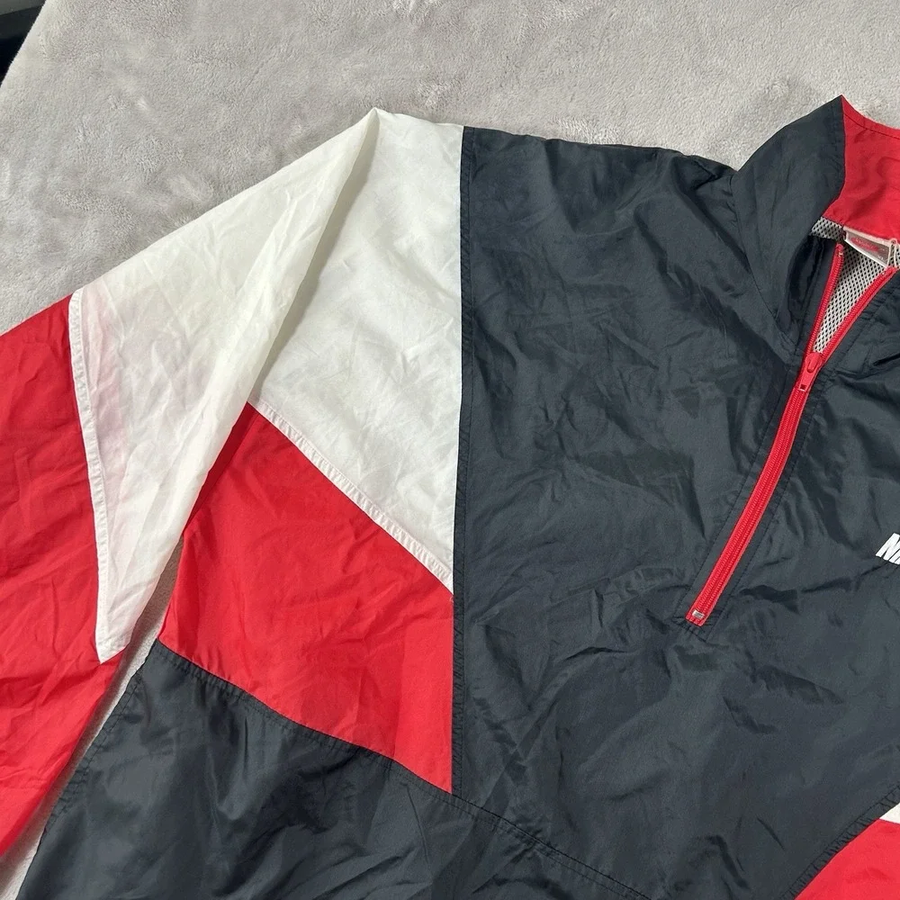 Vintage 80s Nike Windbreaker Jacket XL BRED Colorblock V-Panel Half Zip Retro